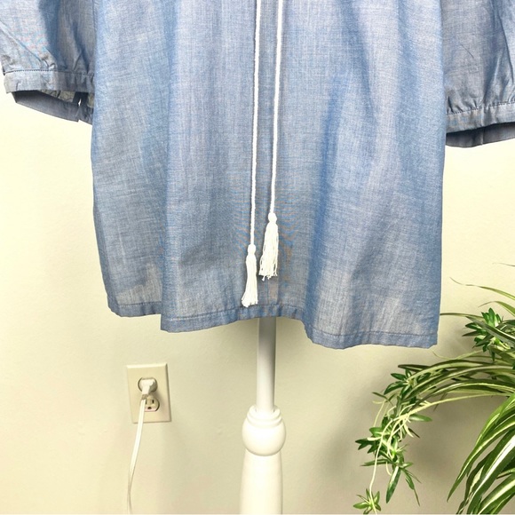 Dressbarn, Plus Size 2X Denim Blue 100% Cotton Tassels Embroidered Blouse NWOT - Picture 6 of 12